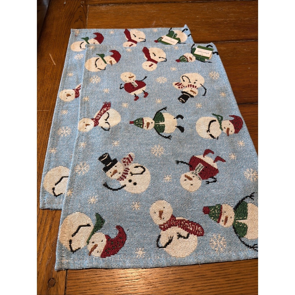 Set of 2 Tapestry Placemats,13"x19" Christmas Snowmen On Blue New With Tags